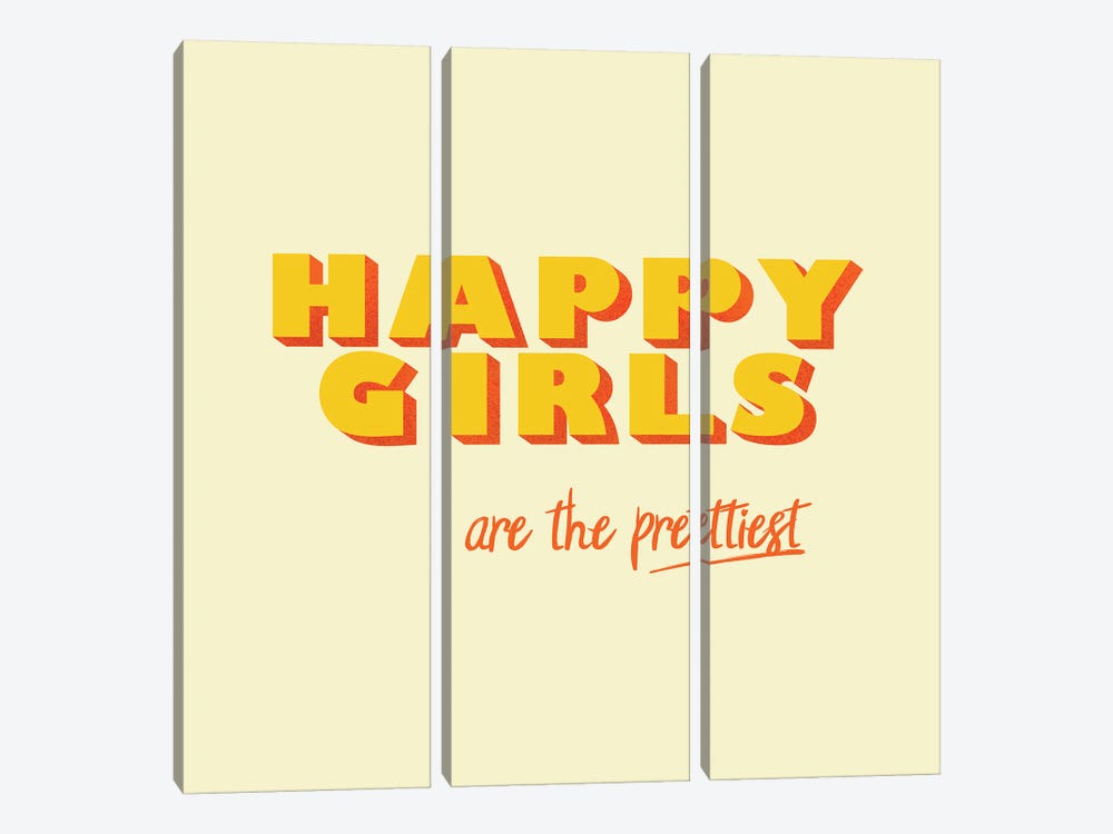 Happy Girlstypography by Show Me Mars 3-piece Canvas Print