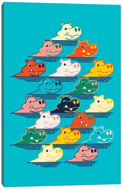 Hippo Family Canvas Art Print - Hippopotamus Art