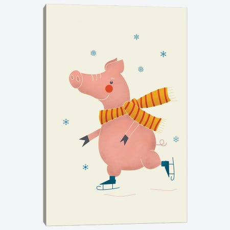 Ice Skating Pig Canvas Print #SMM98} by Show Me Mars Canvas Artwork