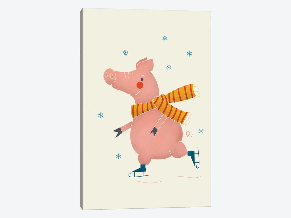 Ice Skating Pig by Show Me Mars 1-piece Canvas Art Print