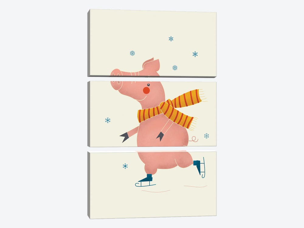 Ice Skating Pig by Show Me Mars 3-piece Art Print