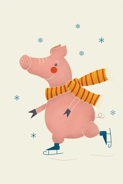 Kids Sports Art: Ice Skating Pig by Show Me Mars