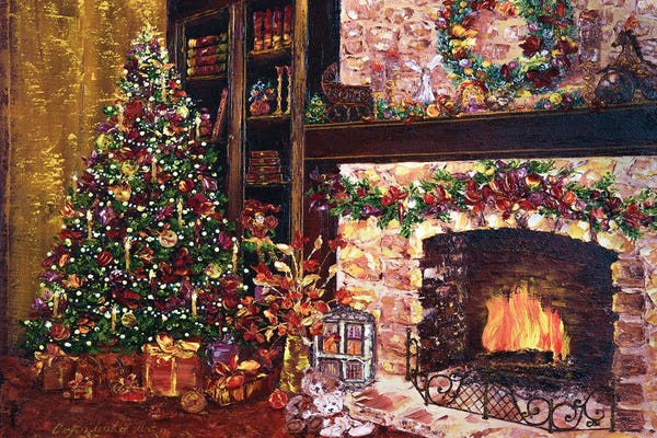 Scenes Of The Season: Evening By The Fireplace by Marina Skromova