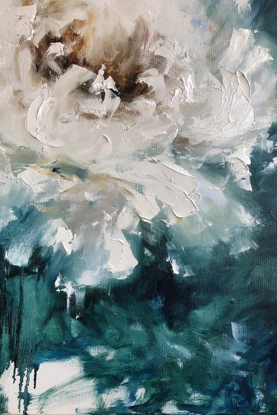 Teal Abstract Art: Misty Peony by Marina Skromova