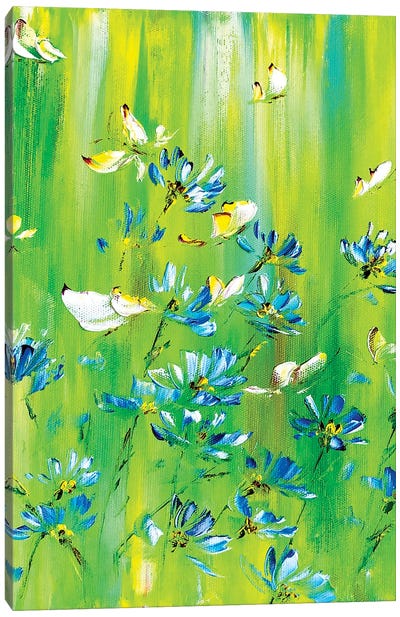 Green Meadow With Daisies Canvas Art Print - Daisy Art