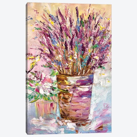 Bouquet Of Lavender With A Bird Canvas Print #SMV428} by Marina Skromova Canvas Artwork