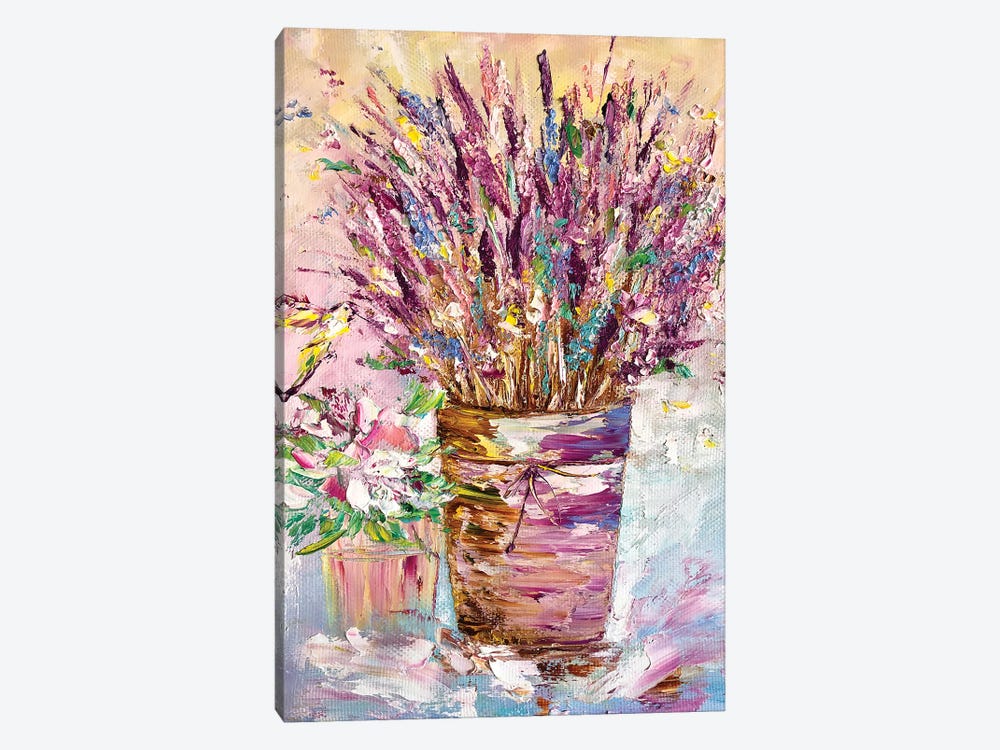 Bouquet Of Lavender With A Bird by Marina Skromova 1-piece Canvas Print