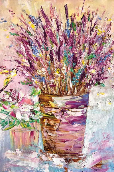 Botanical Still Life: Bouquet Of Lavender With A Bird by Marina Skromova