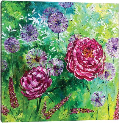 Pink Garden Flowers Canvas Art Print - Marina Skromova