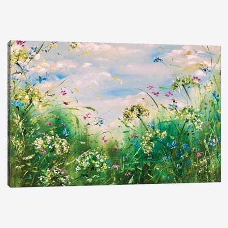 Grass Meadow With Blue Sky Canvas Print #SMV440} by Marina Skromova Canvas Art