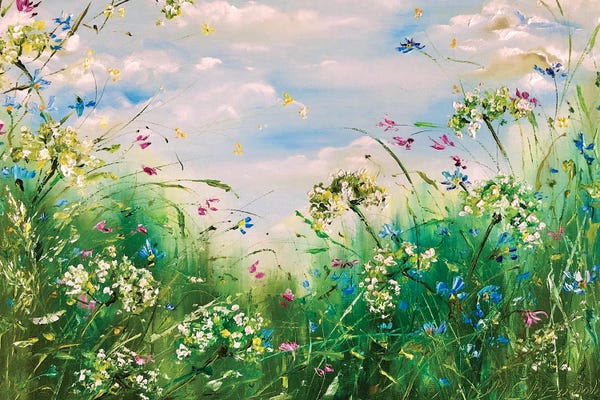 Dandelions: Grass Meadow With Blue Sky by Marina Skromova