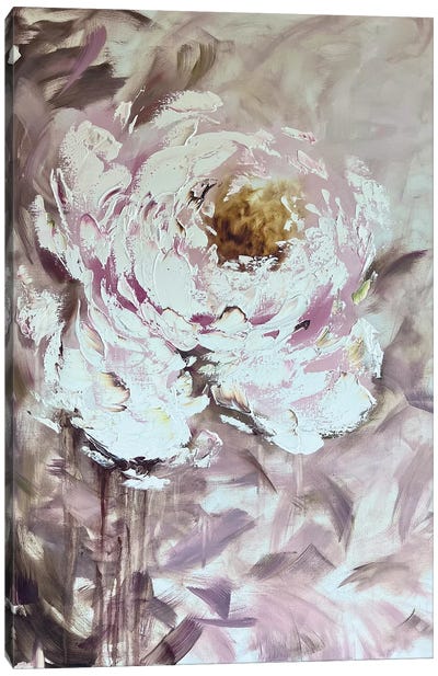 Peony Color Cappuccino Canvas Art Print - Gray & Pink Art