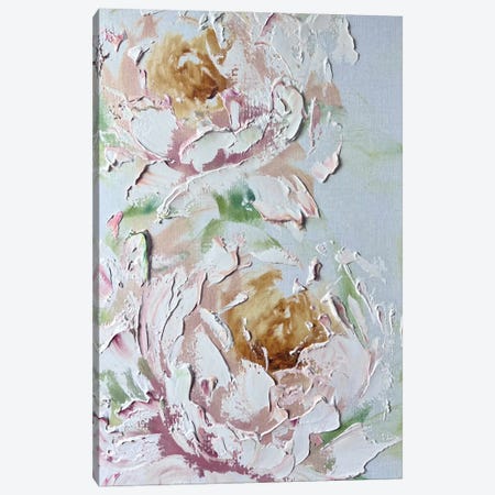 Textured White Peonies Canvas Print #SMV525} by Marina Skromova Canvas Art