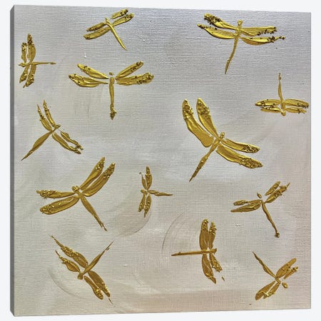 Gold Dragonflies Canvas Print #SMV532} by Marina Skromova Canvas Artwork