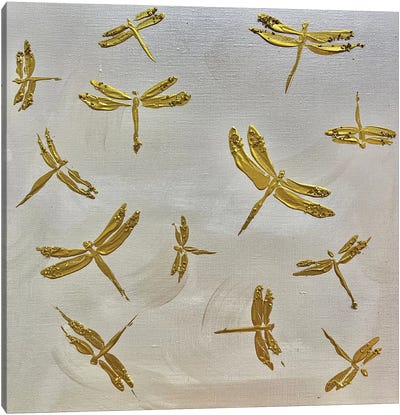 Gold Dragonflies Canvas Art Print - Dragonfly Art