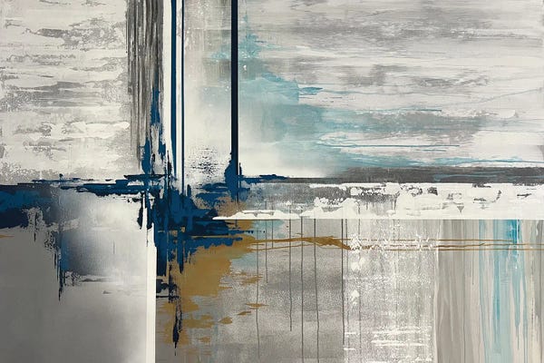 Minimalist Paintings: White Blue Abstract by Marina Skromova