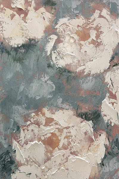 Marina Skromova: Coral Abstract Flowers On Gray Background by Marina Skromova