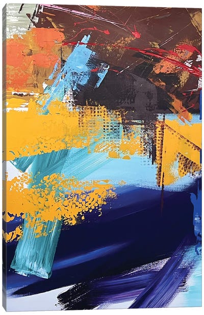 Bright Blue Brown Abstraction Canvas Art Print - Marina Skromova