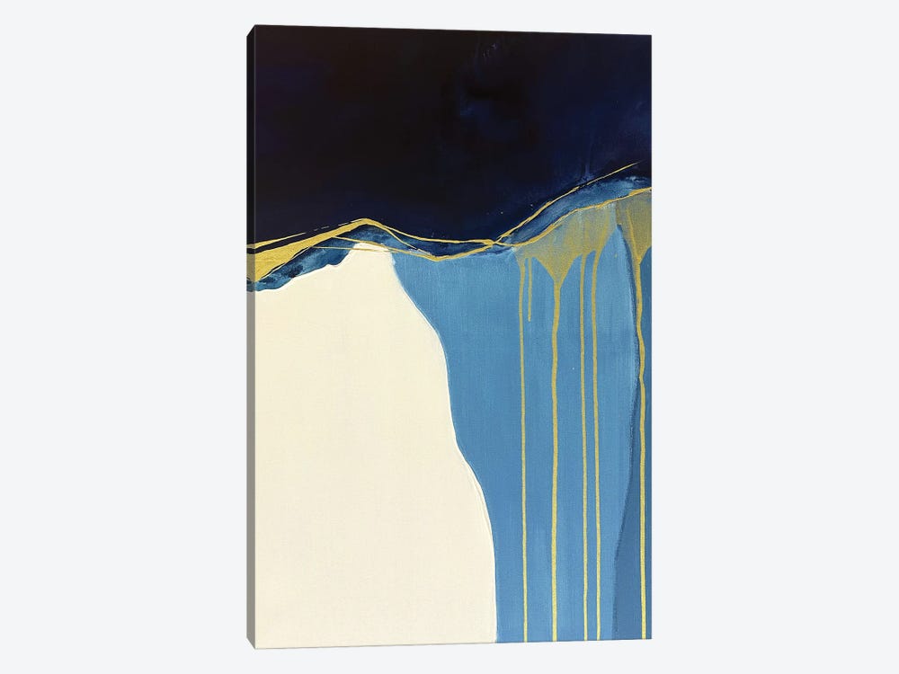 Blue White And Gold Abstraction by Marina Skromova 1-piece Art Print