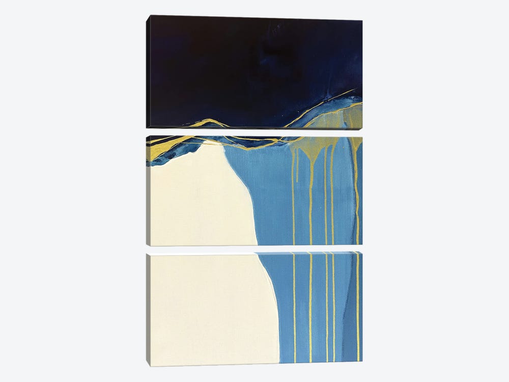 Blue White And Gold Abstraction by Marina Skromova 3-piece Art Print