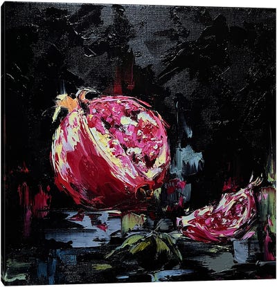 Pomegranate On Black. Canvas Art Print - Marina Skromova
