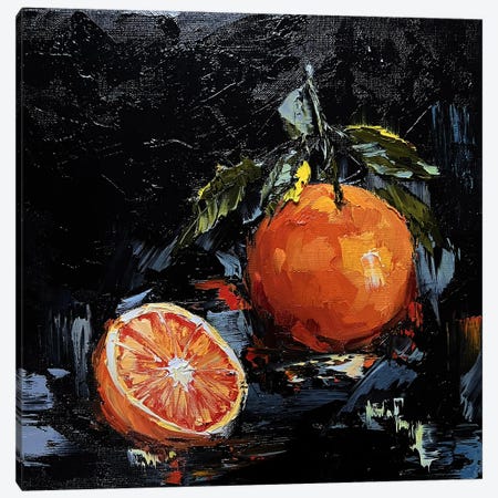 Oranges On Black. Canvas Print #SMV577} by Marina Skromova Art Print