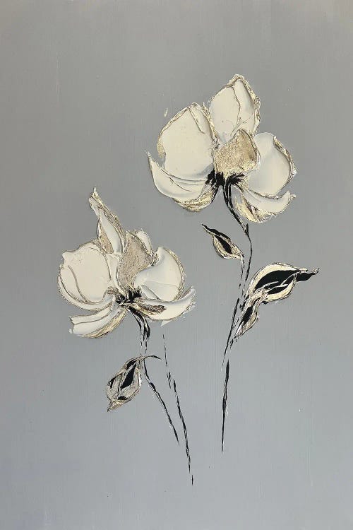 Pair Of White Flowers On Gray by Marina Skromova wall art
