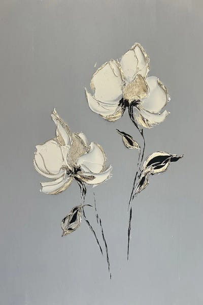Irises: Pair Of White Flowers On Gray by Marina Skromova