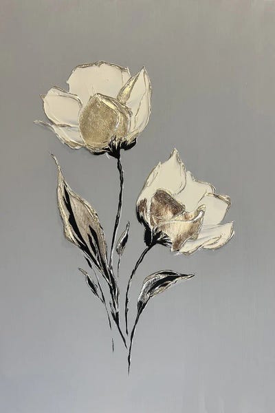 Irises: Two Flowers On Gray by Marina Skromova