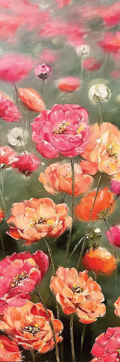 Canvas Art Prints: Blooming Landscape Coral Pink Flowers by Marina Skromova