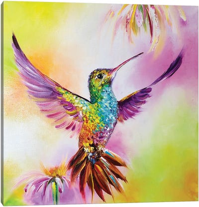 Bright Flight Canvas Art Print - Hummingbird Art
