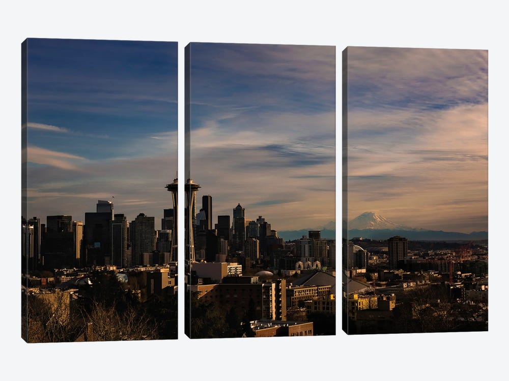 Seattle Cityscape by Sean Marier 3-piece Canvas Art