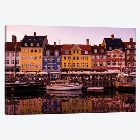 Reflection On Nyhavn, Copenhagen Canvas Print #SMX32} by Sean Marier Art Print