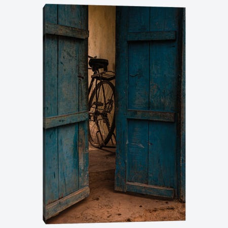 Behind Blue Doors (Alipura, India) Canvas Print #SMX478} by Sean Marier Canvas Artwork