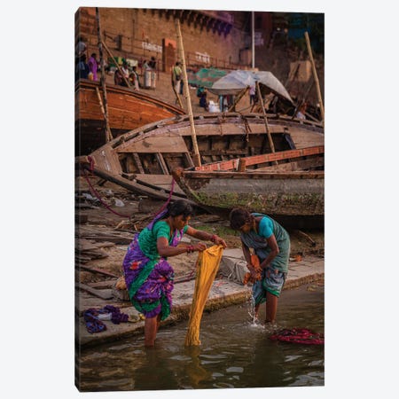 Ganges Laundry (Varanasi, India) Canvas Print #SMX490} by Sean Marier Canvas Wall Art