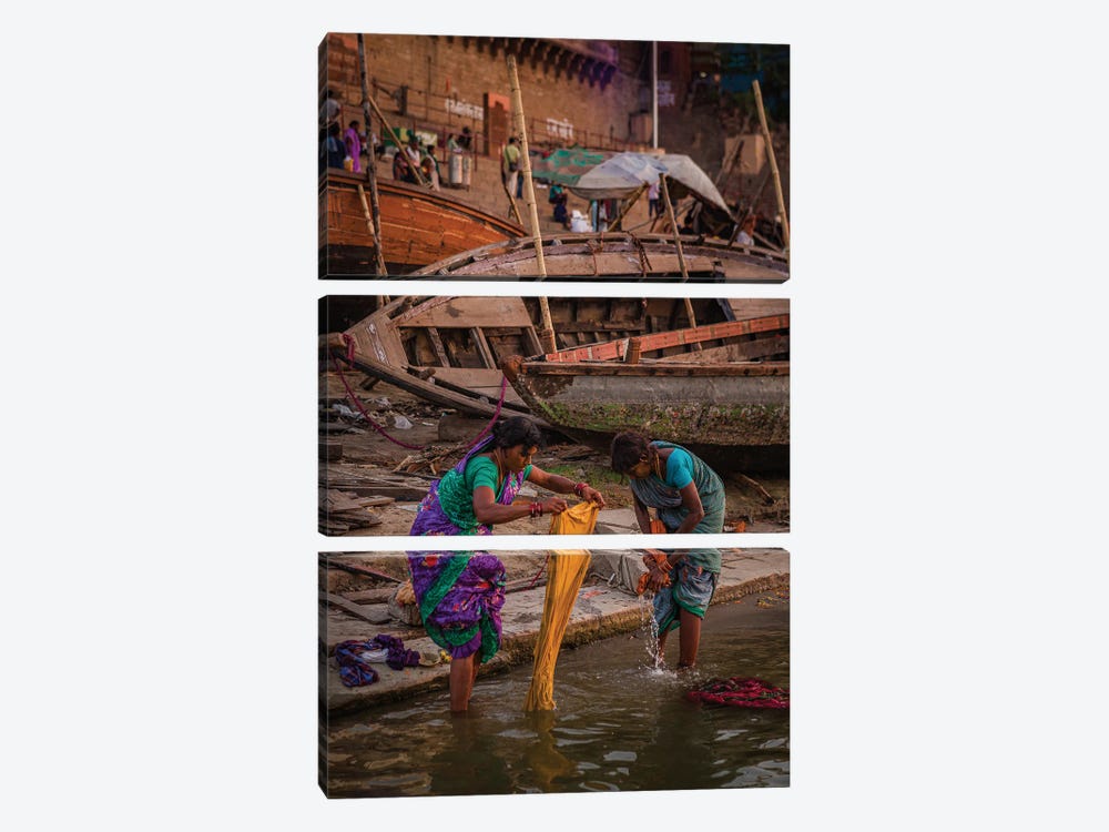 Ganges Laundry (Varanasi, India) by Sean Marier 3-piece Canvas Print