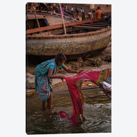 Ganges Laundry, Varanasi (India) Canvas Print #SMX491} by Sean Marier Canvas Wall Art