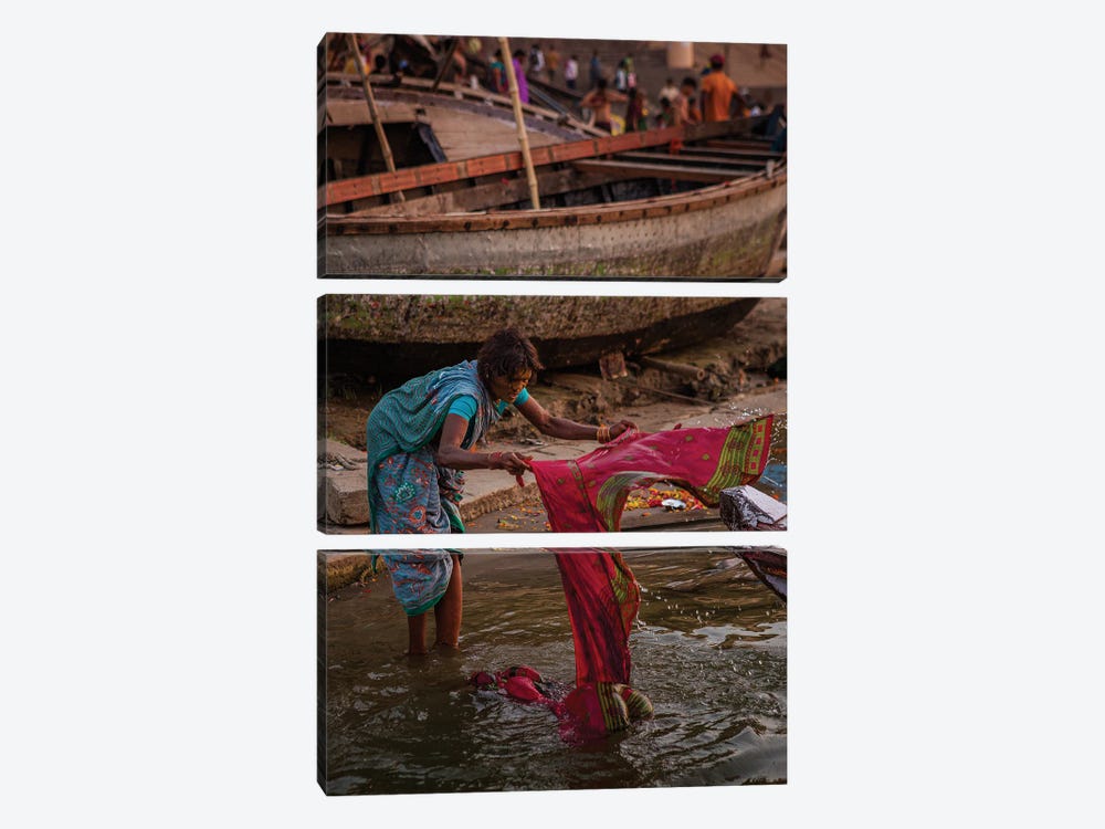 Ganges Laundry, Varanasi (India) by Sean Marier 3-piece Canvas Wall Art