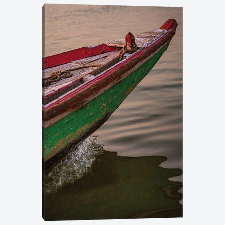 Wooden Boat On The Ganges (Varanasi, India) Canvas Print #SMX492} by Sean Marier Canvas Art