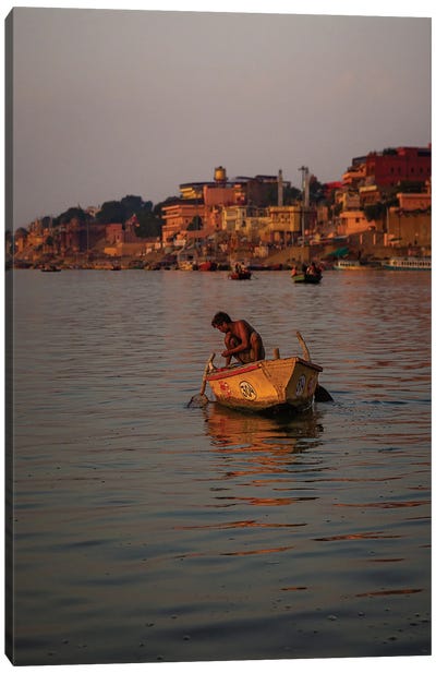 Ganges Fisherman (Varanasi, India) Canvas Art Print - Fishing Art