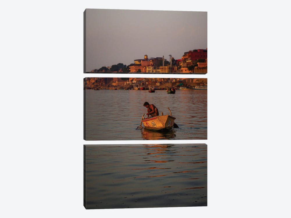 Ganges Fisherman (Varanasi, India) by Sean Marier 3-piece Canvas Wall Art