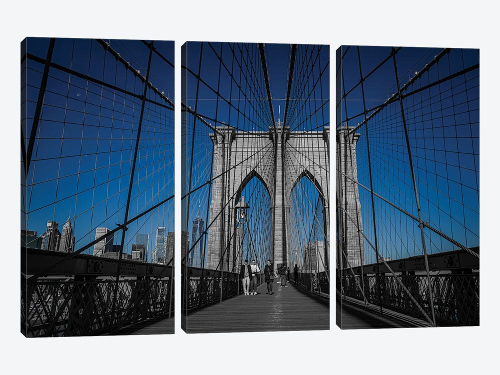 Blue Skies, Brooklyn Bridge (NYC) by Sean Marier 3-piece Canvas Art