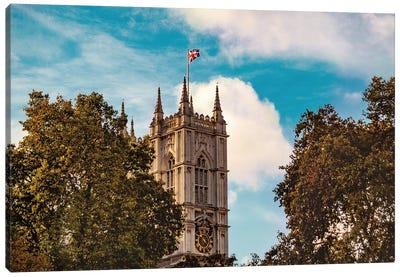 Union Jack Over Westminster Abbey, London Canvas Art Print - Westminster Abbey