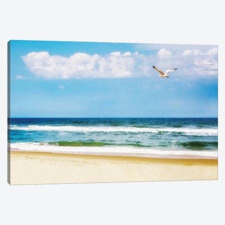 Peaceful Beach With Seagull Soaring II Canvas Print #SMZ115} by Susan Richey Canvas Print