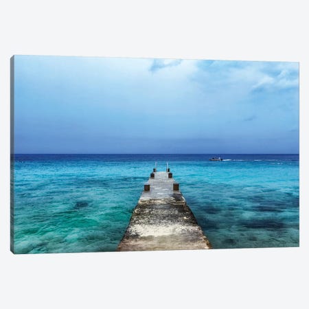 Pier On Caribbean Sea With Boat II Canvas Print #SMZ118} by Susan Richey Canvas Art