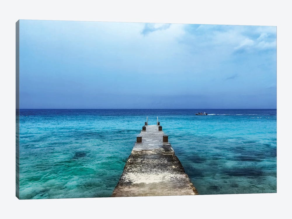 Pier On Caribbean Sea With Boat II by Susan Richey 1-piece Canvas Print