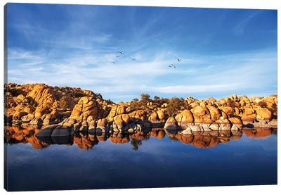 Red Rock Reflection On Arizona Lake Canvas Art Print - Susan Richey