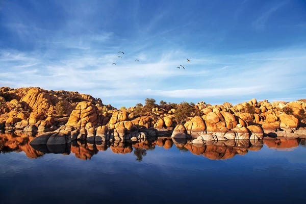 Susan Richey: Red Rock Reflection On Arizona Lake by Susan Richey