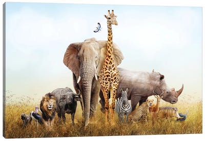 Safari Animals In Africa Composite Canvas Art Print - Africa Art