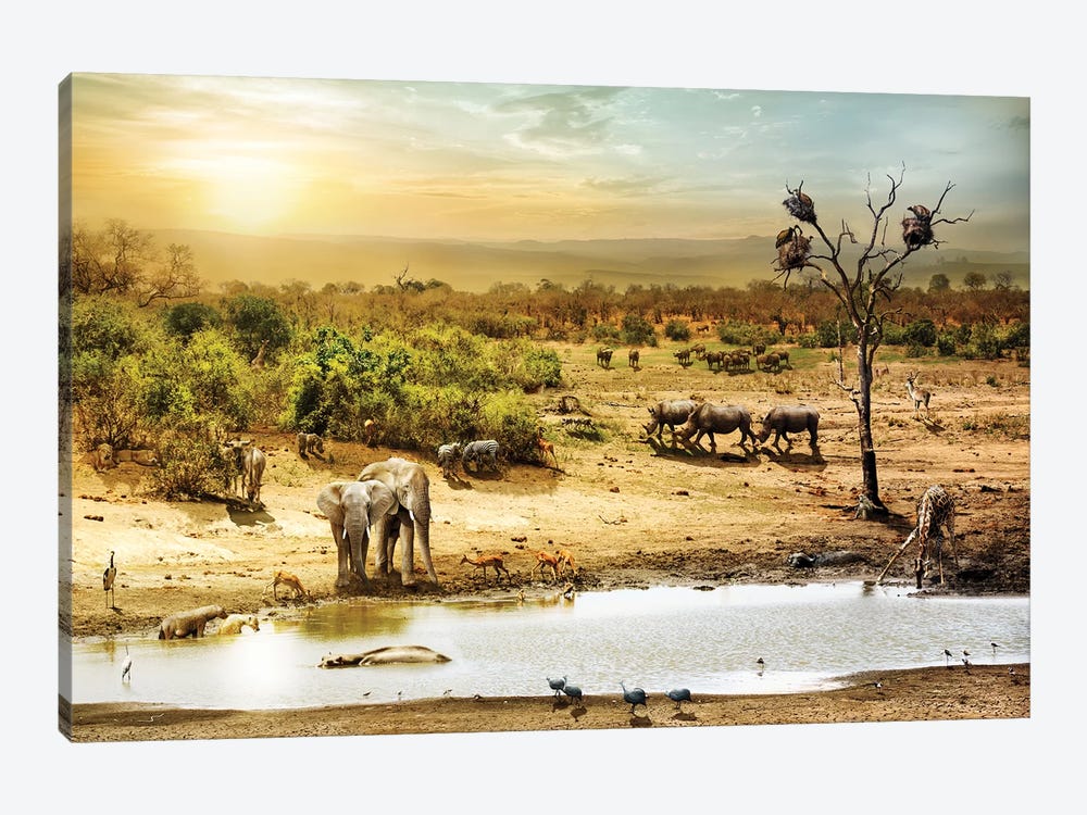 South African Safari Wildlife Fantasy Scene II by Susan Richey 1-piece Canvas Art Print